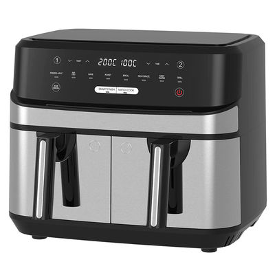 Friggitrice a aria a doppia zona senza olio 9L grande per la famiglia con 2 cassetti 10 preset 2400W basso contenuto di grassi