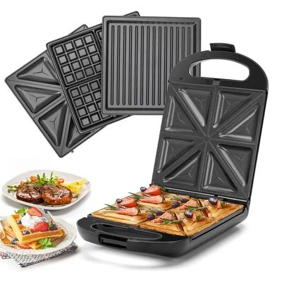 Non Stick PTFE Rivestimento 2 fette Waffle Maker con smontabile panino e pancake Maker