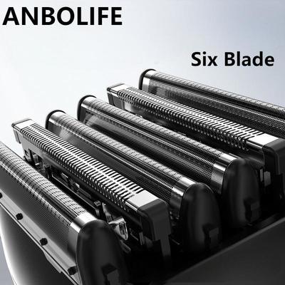 Rasoio Elettrico ANBOLIFE a 6 Lame con Aspirazione Magnetica e Batteria al Litio 900mAh - Rasoio a Lamina Impermeabile IPX7 per Uomo