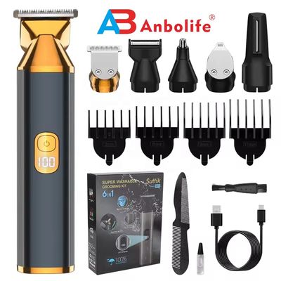 Tagliacapelli elettrico multifunzionale 6 in 1 con impermeabilità IPX7 e tempo di ricarica di 1,5 ore per la cura del corpo maschile