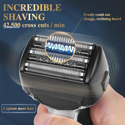 Rasoio Elettrico da Uomo con Batteria da 1000mAh, Lame Flottanti e Design Trasparente per una Rasatura Liscia