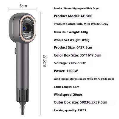 Asciugatrice di capelli ad alta velocità da 1500 W con alta concentrazione di ioni negativi e temperatura costante per la cura dei capelli secchi rapidamente