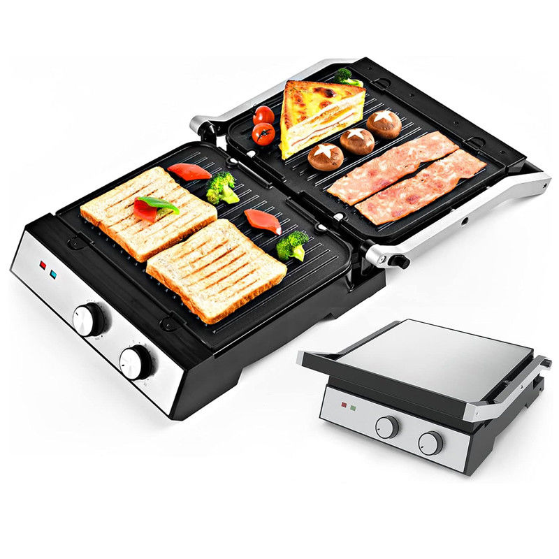 4 fette BBQ Panini Grill elettrico con controllo della temperatura e del tasto di orario