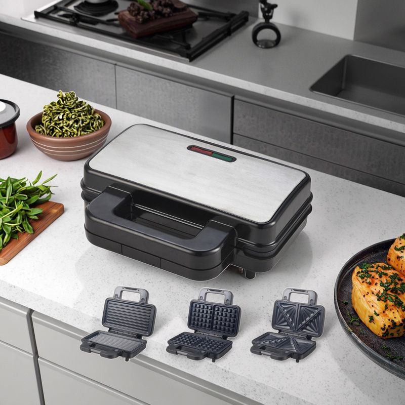 2-Slice Deep Fill Waffle Sandwich Maker Grill BBQ staccabile Rivestimento antiaderente per cucina Cucina Griglie elettriche Griglie